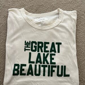 THE Great. Cream Cotton T-Shirt with Green Text Size 3 Large